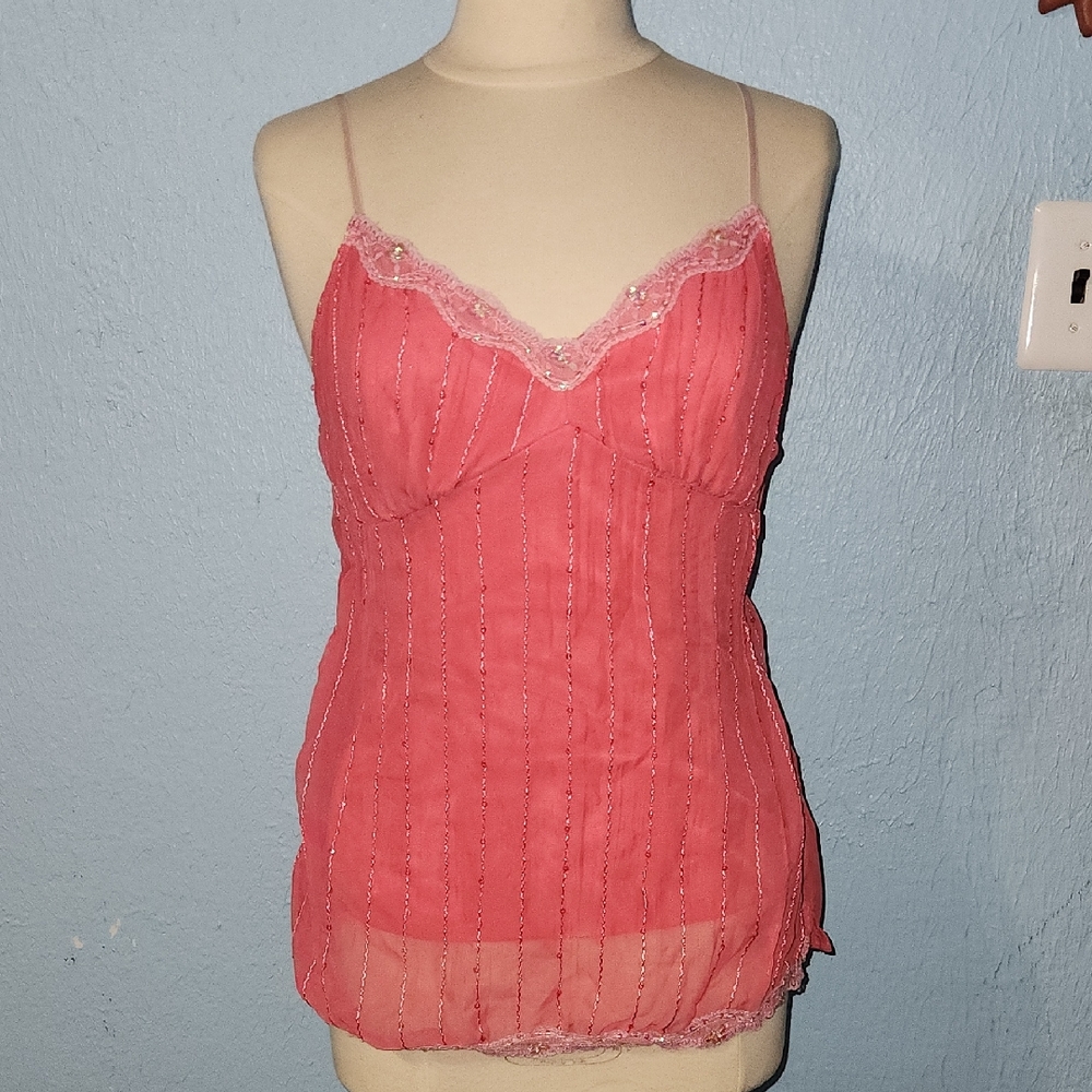 No Boundaries Pink Lace Trim Tank Top